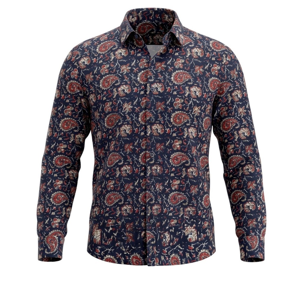 18 East MFG Paisley Corduroy Shirt Jacket Mens Medium Navy Red Excellent Quilted